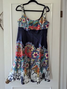 Nine West Navy And Abstract Floral Semi Formal Dress Women's Size 8